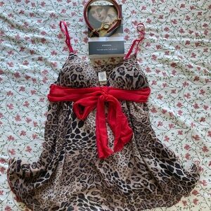 In Bloom Leopard Print Chemise with Red Sash